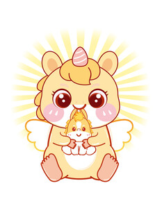 翅膀生肖马抱小马可爱卡通图片