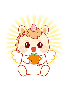 翅膀生肖马抱橘子卡通插画图片