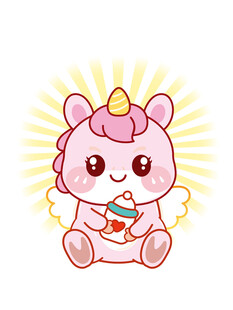 翅膀小马驹捧奶瓶可爱卡通图片