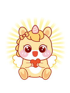 翅膀小马儿捧爱心卡通插画图片