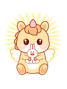 翅膀马儿抱小兔卡通表情包图片