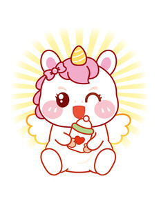 粉发翅膀马儿抱奶瓶卡通图片