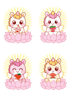 马宝宝坐莲花抱桃子卡通图片