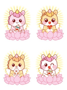 小马儿坐莲花抱兔子卡通插画图像