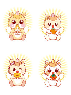 翅膀马宝宝抱元宝橘子卡通图片