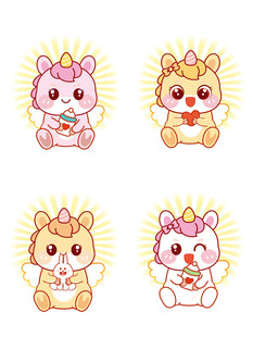 翅膀小马儿抱奶瓶爱心卡通图片