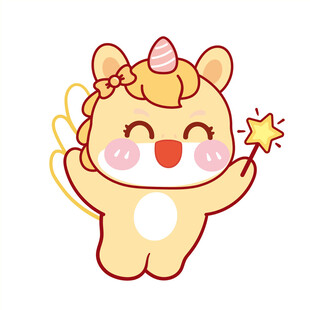黄色小马儿拿星星棒卡通插画图片
