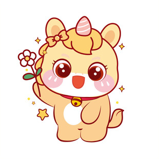 黄色小马儿开心举花卡通头像图片