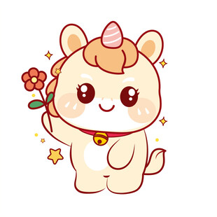 小马儿微笑举花可爱卡通表情包图