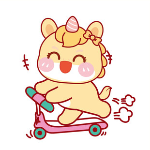 微笑马宝宝玩滑板车卡通插画图片