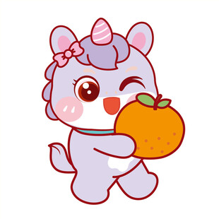 紫色小马抱橘子开心卡通头像图片