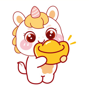 小马儿抱元宝卡通插画图片
