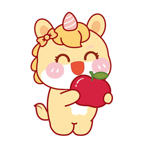 马宝宝可爱抱苹果卡通插画图片