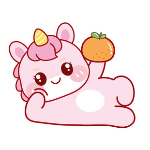 躺着马宝宝举橘子可爱卡通图片