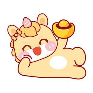 躺着马宝宝举元宝可爱卡通图片插