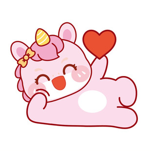 躺着粉色马宝宝举爱心卡通插画图