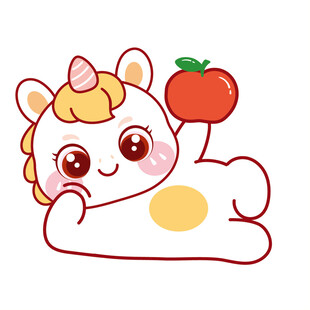 马宝宝躺着举红苹果卡通插画图片