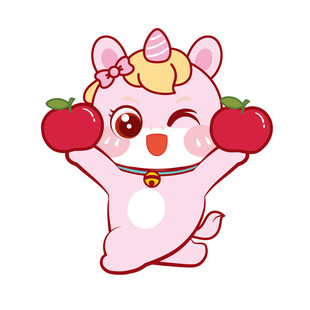 眨眼跳舞苹果小马儿卡通插画图片