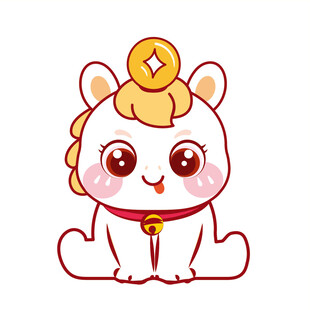 小马儿顶金币可爱卡通图片插画