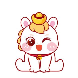 小马儿顶元宝卡通插画图片