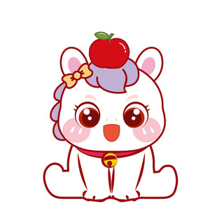 生肖马顶红苹果卡通插画图片