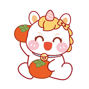马宝宝拿两个柿子卡通图片插画