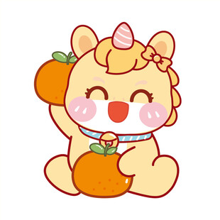 马宝宝拿两个橘子卡通插画图片