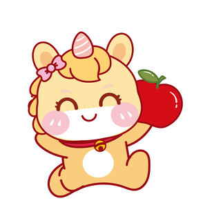 黄色马宝宝跑举苹果卡通插画图片