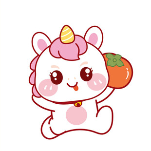 小马儿跑举柿子卡通插画表情包