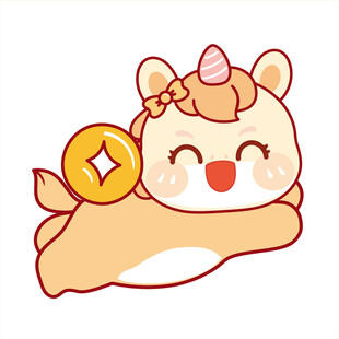 小马儿背金币大笑卡通插画图片
