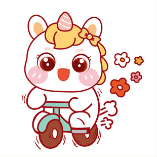 黄发马宝宝骑单车卡通插画图片