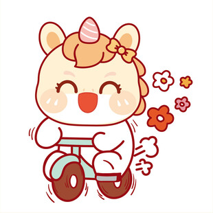 马宝宝骑绿色单车卡通图片插画