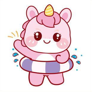 马宝宝带紫色游泳圈卡通插画图片