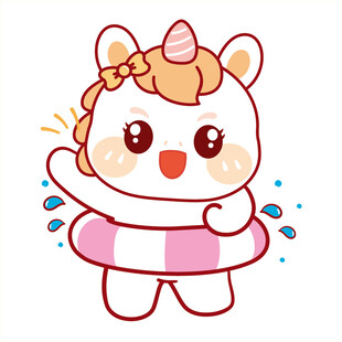 马宝宝带粉色游泳圈卡通插画图片