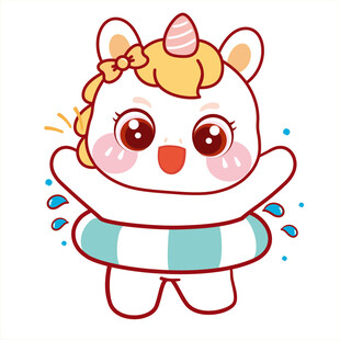 小马儿可爱带绿色游泳圈卡通图片