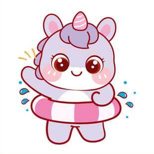 紫色马宝宝带游泳圈卡通插画图片