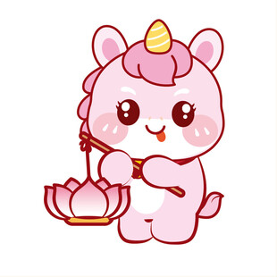 粉色举莲花灯吐舌马宝宝插画图片