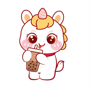 喝奶茶的小马宝宝卡通插画图片