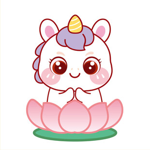 小马儿坐莲花开心卡通插画图片