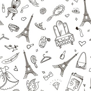 时尚巴黎元素手绘插画
