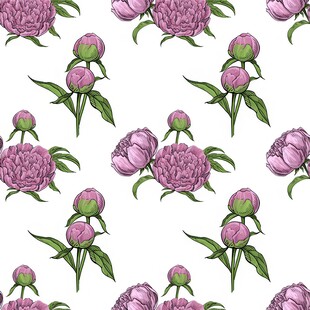 紫色芍药花卉无缝图案