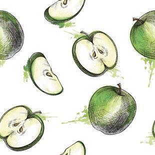 青苹果水彩图案背景