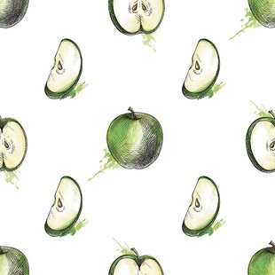 水彩青苹果无缝图案背景