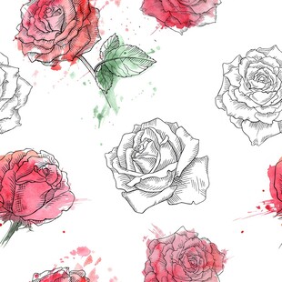 手绘水彩玫瑰花图案素材