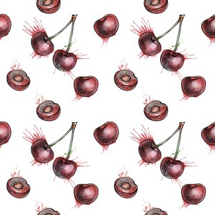 水彩樱桃图案背景纹理
