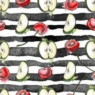 黑白条纹背景的水果图案