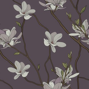 紫底玉兰花枝图案