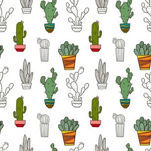 仙人掌盆栽无缝图案背景