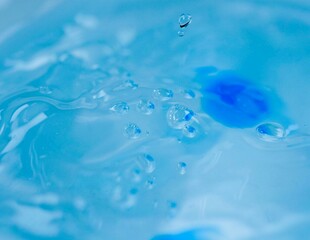 蓝色水波中的晶莹气泡