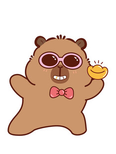 戴墨镜的小熊举着小黄鸭